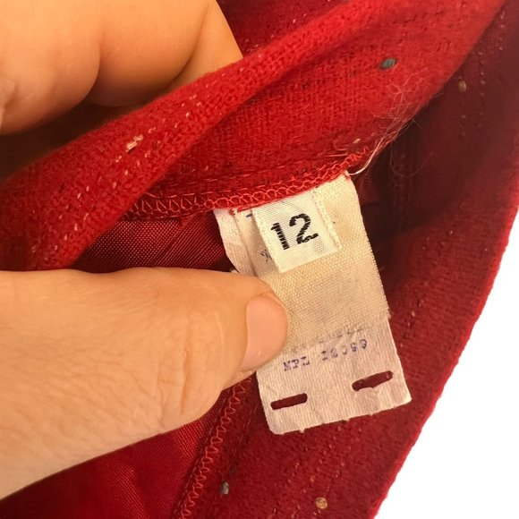 Vintage 80s Red Speckled Wool Blend Tapered Blazer Pencil Skirt Suit Set Medium - Picture 10 of 16